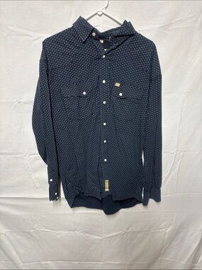 Larry Mahan Navy Button-Down Shirt with Micro Dot Pattern